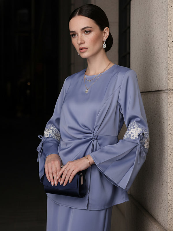 BAJU KURUNG KEDAH MODEN MARIETTE (DUSTY BLUE)